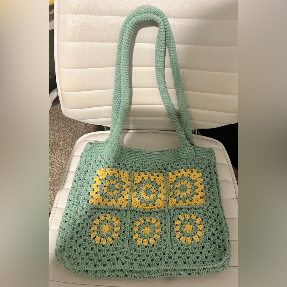 NEW Crochet Tote Bag in Green and Yellow